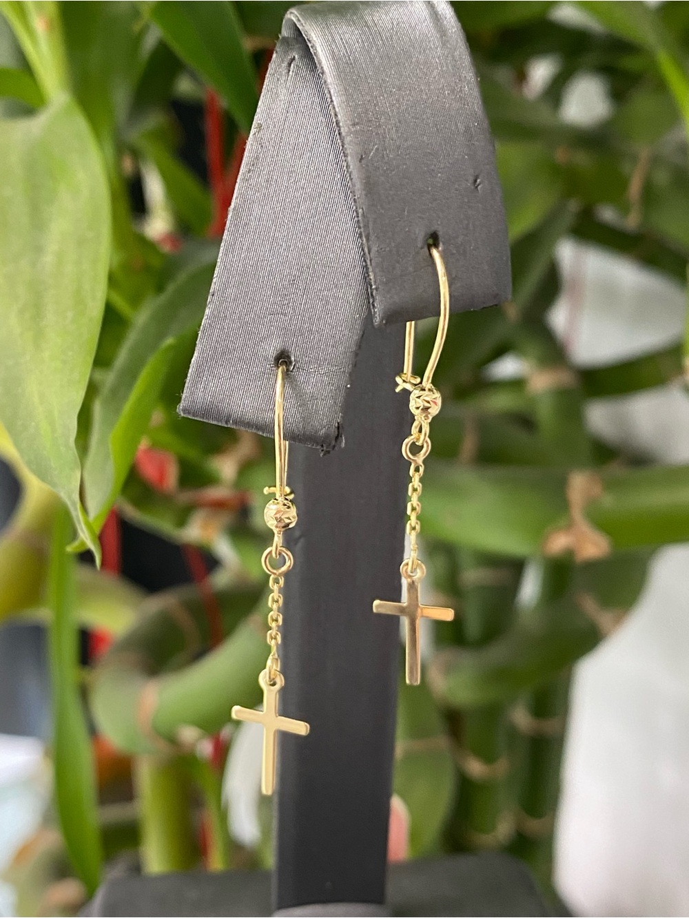 14K Yellow Gold Cross Drop Dangling Earrings